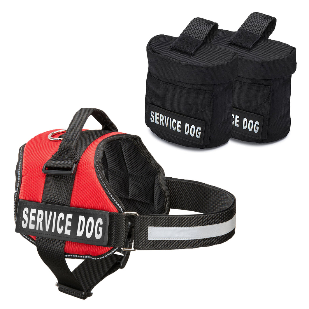 Service Dog Harness w/ 2 Removable Saddle Bags PLUS 4 
