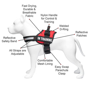 Service Dog in Training, Therapy Dog in Training Vest Harness with 2 Reflective IN TRAINING Velcro Patches, by Industrial Puppy