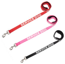 Load image into Gallery viewer, Service Dog Leash with Neoprene Handle and Reflective Silk-Screen Print in Red or Black, by Industrial Puppy