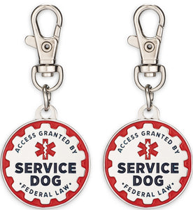 Industrial Puppy Service Dog Tag, 2 Pack: Metal Pet ID Tags for Service Animals, Emotional Support Dogs and Therapy Dogs, 1/1.25 Inch Diameter, Double Sided, Navy Lettering and Red Enamel Trim