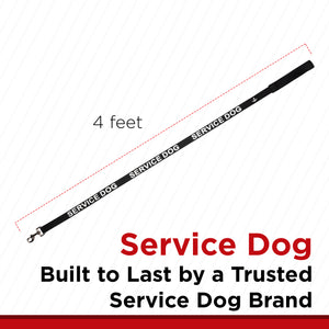 Service Dog Leash with Neoprene Handle and Reflective Silk-Screen Print in Red or Black, by Industrial Puppy