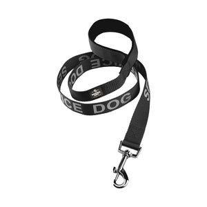 Service Dog Leash with Neoprene Handle and Reflective Silk-Screen Print in Red or Black, by Industrial Puppy