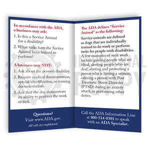 Industrial Puppy 50 ADA Service Dog Cards with Rules and Specifics of Service Animal Rights