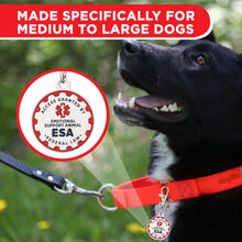 Load image into Gallery viewer, Industrial Puppy Emotional Support Dog Tag, 2 Pack: Metal Pet ID Tags for Emotional Support Dogs, ESA, and Therapy Dogs, 1/1.25 Inch Diameter, Double Sided, Navy Lettering and Red Enamel Trim
