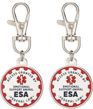 Load image into Gallery viewer, Industrial Puppy Emotional Support Dog Tag, 2 Pack: Metal Pet ID Tags for Emotional Support Dogs, ESA, and Therapy Dogs, 1/1.25 Inch Diameter, Double Sided, Navy Lettering and Red Enamel Trim
