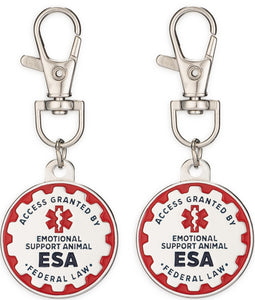 Industrial Puppy Emotional Support Dog Tag, 2 Pack: Metal Pet ID Tags for Emotional Support Dogs, ESA, and Therapy Dogs, 1/1.25 Inch Diameter, Double Sided, Navy Lettering and Red Enamel Trim