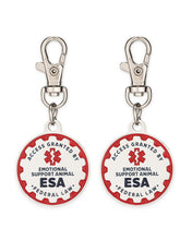 Load image into Gallery viewer, Industrial Puppy Emotional Support Dog Tag, 2 Pack: Metal Pet ID Tags for Emotional Support Dogs, ESA, and Therapy Dogs, 1/1.25 Inch Diameter, Double Sided, Navy Lettering and Red Enamel Trim

