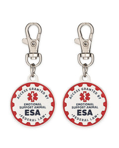 Industrial Puppy Emotional Support Dog Tag, 2 Pack: Metal Pet ID Tags for Emotional Support Dogs, ESA, and Therapy Dogs, 1/1.25 Inch Diameter, Double Sided, Navy Lettering and Red Enamel Trim