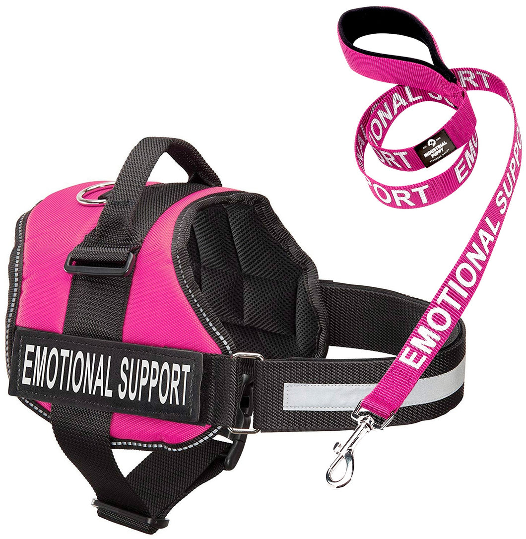 Service Dog Vest Harness with EMOTIONAL SUPPORT Patches and Matching Leash, Emotional Support Animal Vest and Matching Leash Set, by Industrial Puppy