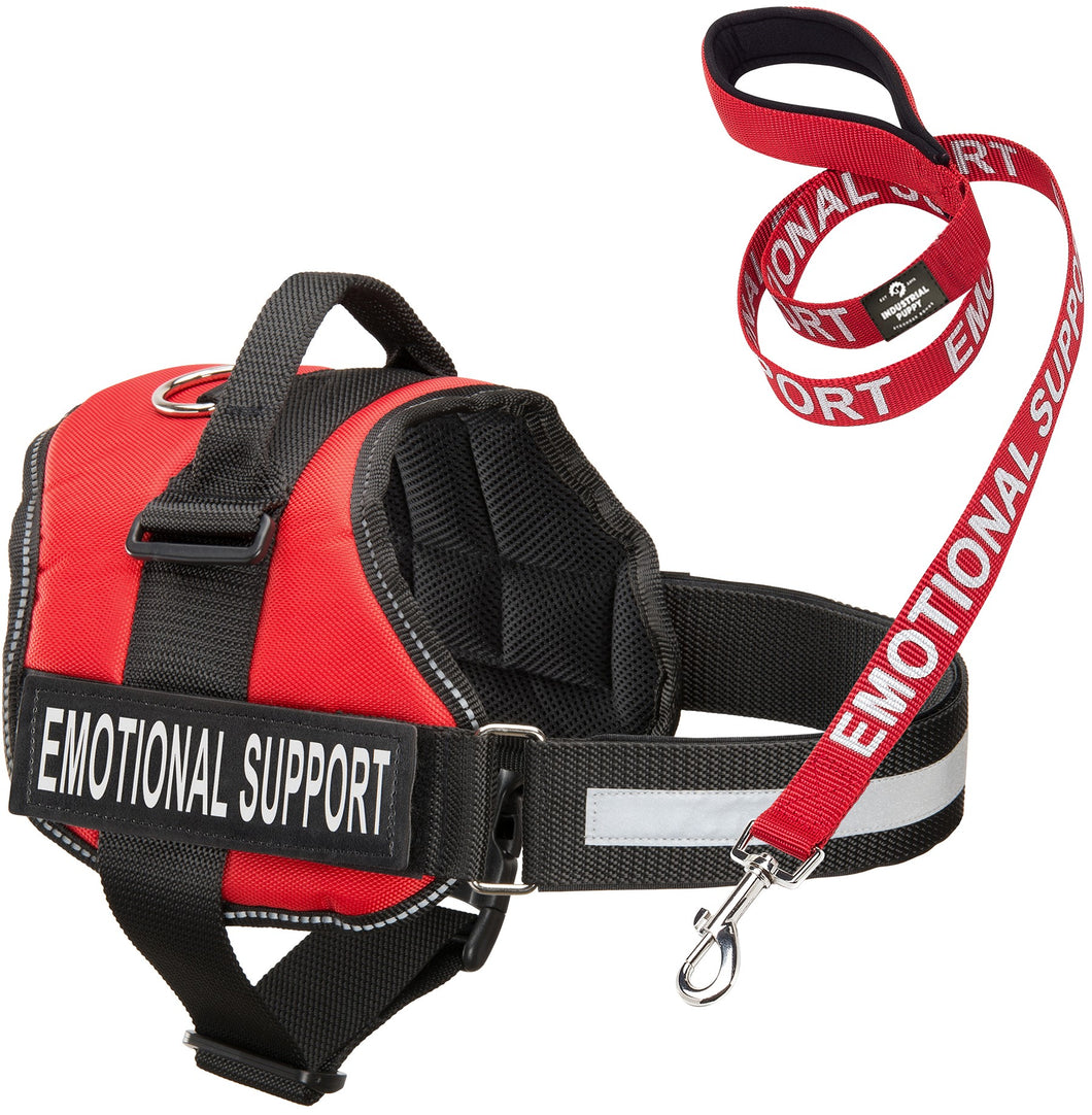 Service Dog Vest Harness with EMOTIONAL SUPPORT Patches and Matching Leash, Emotional Support Animal Vest and Matching Leash Set, by Industrial Puppy