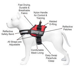 Service Dog Vest Harness w/ 2 Reflective "SERVICE DOG" Patches PLUS a Matching Leash, Service Animal Vest & Leash Set by Industrial Puppy