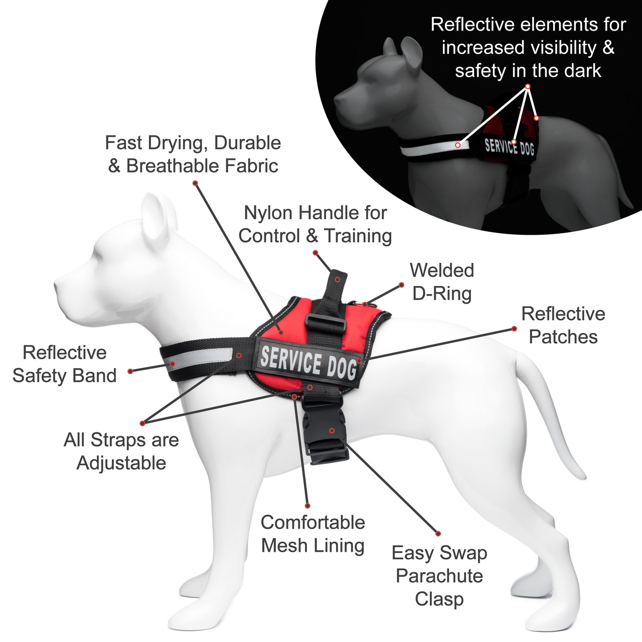 Service Dog Vest Harness Service Animal Vest with 2 Reflective SERVI Industrial Puppy
