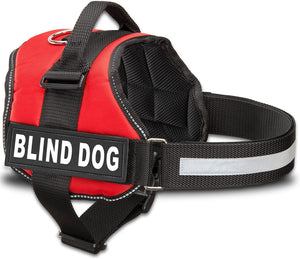 Industrial Puppy Blind Dog Reflective Hook & Loop Strap Dog Harness in Red with 2 Reflective BLIND DOG Patches