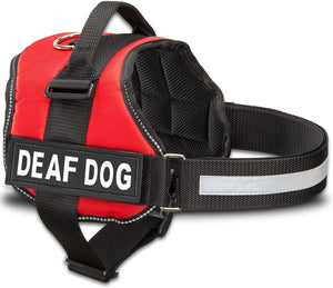 Industrial Puppy Deaf Dog Reflective Hook & Loop Strap Dog Harness in Red with 2 Reflective DEAF DOG Patches