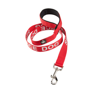 Service Dog Leash with Neoprene Handle and Reflective Silk-Screen Print in Red or Black, by Industrial Puppy