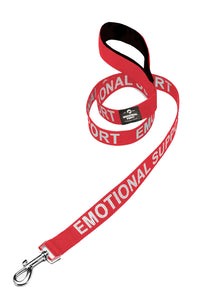 Service Dog Leash with Neoprene Handle and Reflective Silk-Screen Print in Red or Black, by Industrial Puppy
