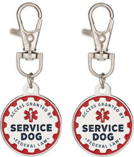 Load image into Gallery viewer, Industrial Puppy Service Dog Tag, 2 Pack: Metal Pet ID Tags for Service Animals, Emotional Support Dogs and Therapy Dogs, 1/1.25 Inch Diameter, Double Sided, Navy Lettering and Red Enamel Trim
