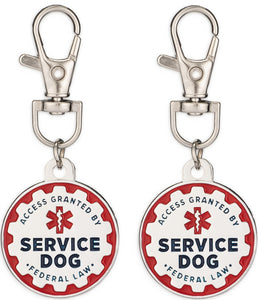 Industrial Puppy Service Dog Tag, 2 Pack: Metal Pet ID Tags for Service Animals, Emotional Support Dogs and Therapy Dogs, 1/1.25 Inch Diameter, Double Sided, Navy Lettering and Red Enamel Trim