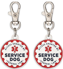 Load image into Gallery viewer, Industrial Puppy Service Dog Tag, 2 Pack: Metal Pet ID Tags for Service Animals, Emotional Support Dogs and Therapy Dogs, 1/1.25 Inch Diameter, Double Sided, Navy Lettering and Red Enamel Trim
