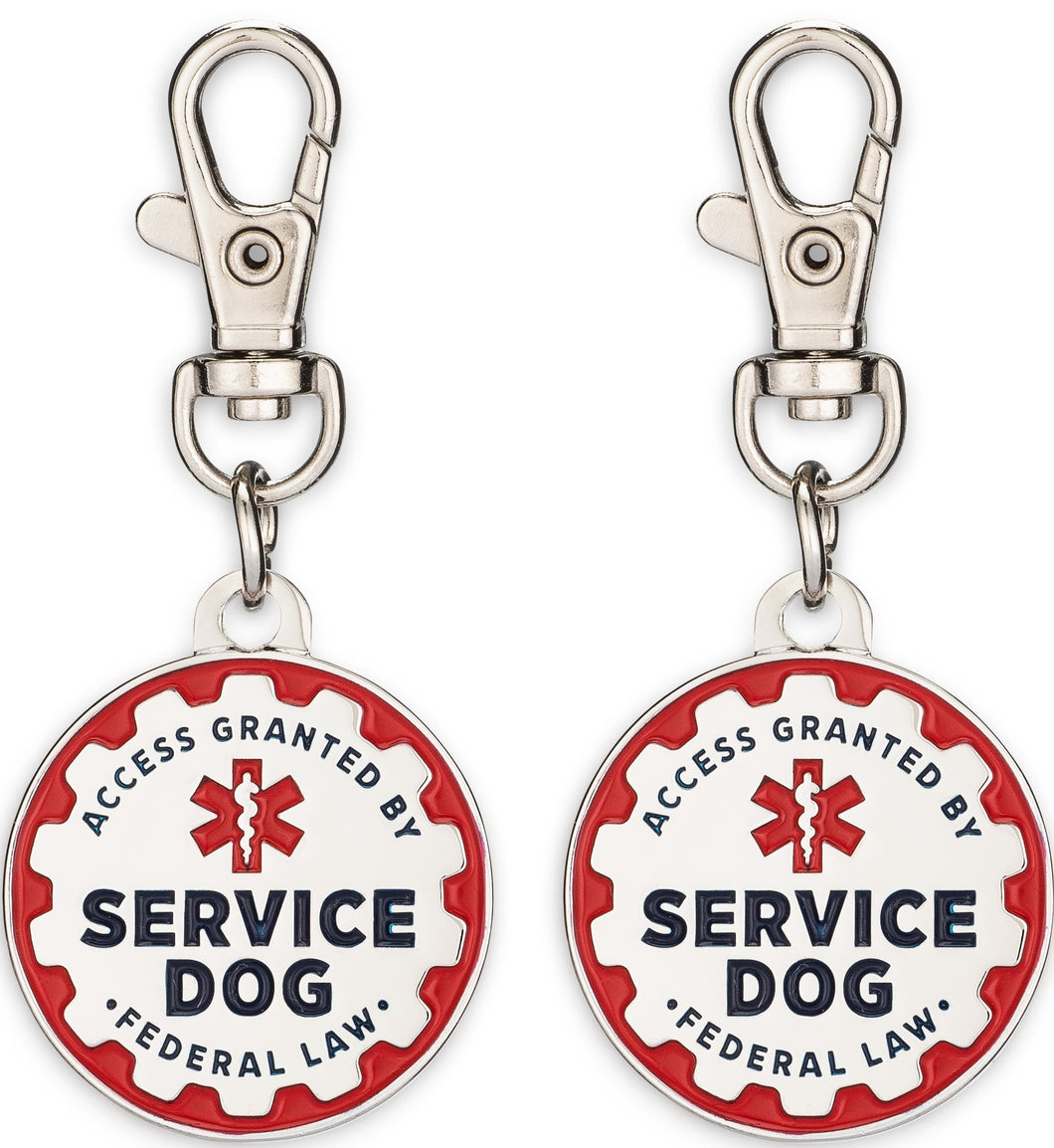 Industrial Puppy Service Dog Tag, 2 Pack: Metal Pet ID Tags for Service Animals, Emotional Support Dogs and Therapy Dogs, 1/1.25 Inch Diameter, Double Sided, Navy Lettering and Red Enamel Trim