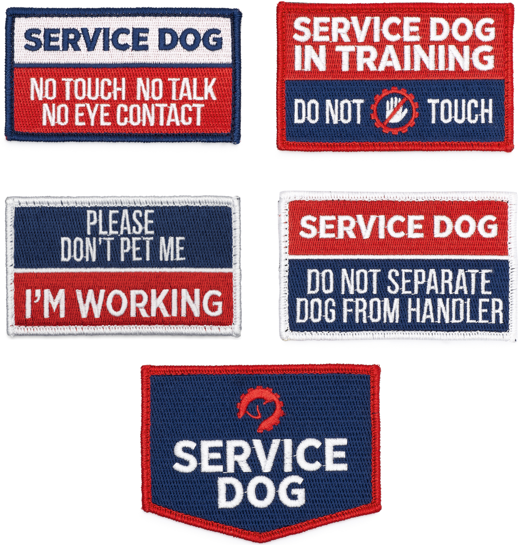 Industrial Puppy Embroidered Service Dog Patch Set of 5 Patches with Hook and Loop Backing - Service Dog Patches, Service Dog in Training Patch, Do Not Pet Patch, Do Not Separate, No Touch Patches